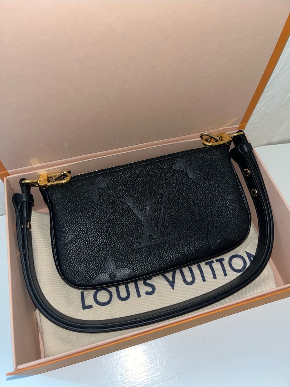 Louis Vuitton Black Empreinte Mini Pochette with Gold Hardware and Strap - Picture 3 of 3